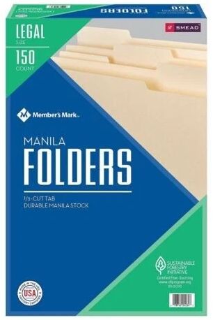 Smead Manila File Folder 1/3-Cut Tab Legal Size (150 Per Box)