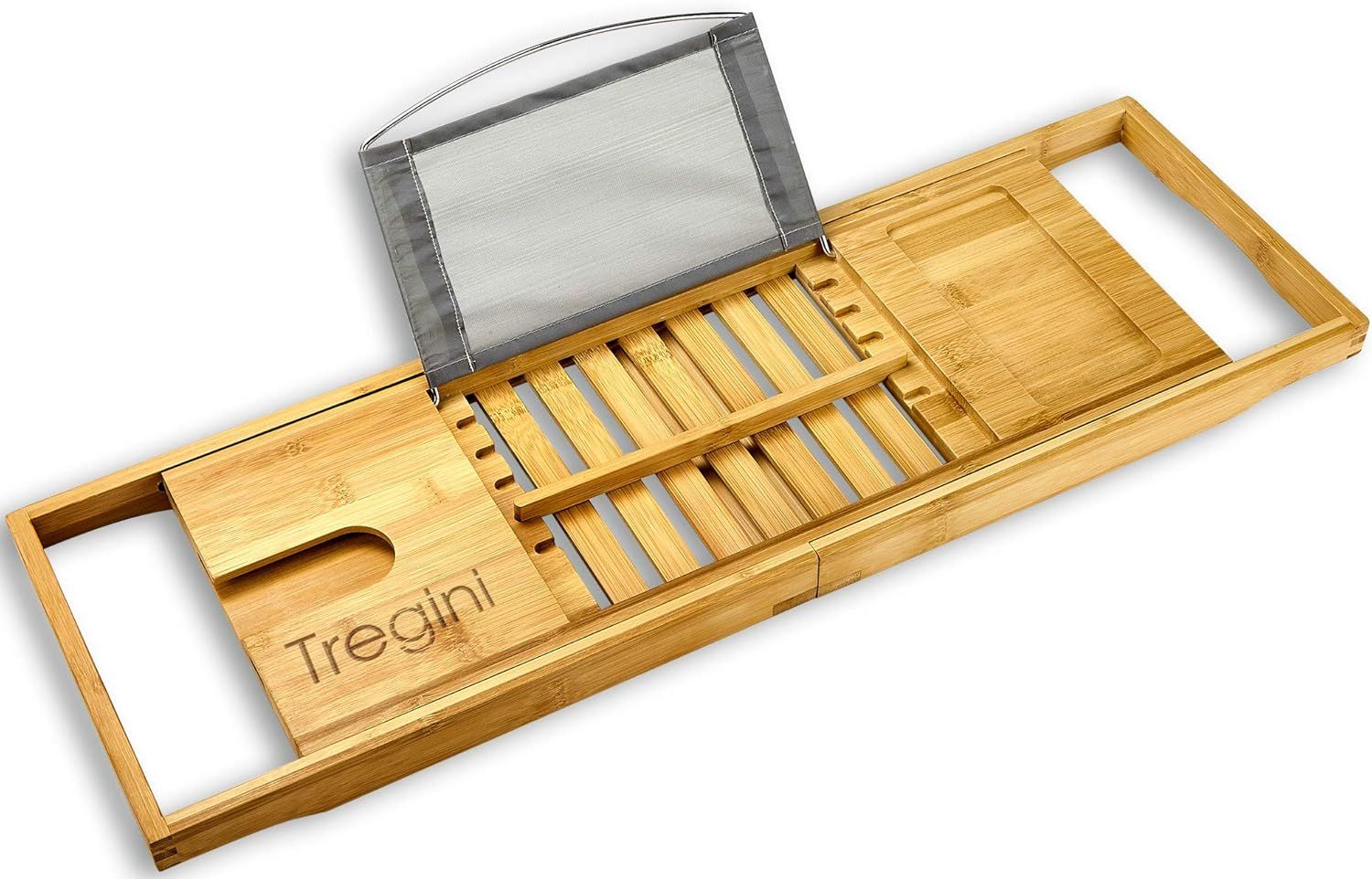 Tregini Luxury Bathtub Adjustable Bamboo Wood Tray Caddy