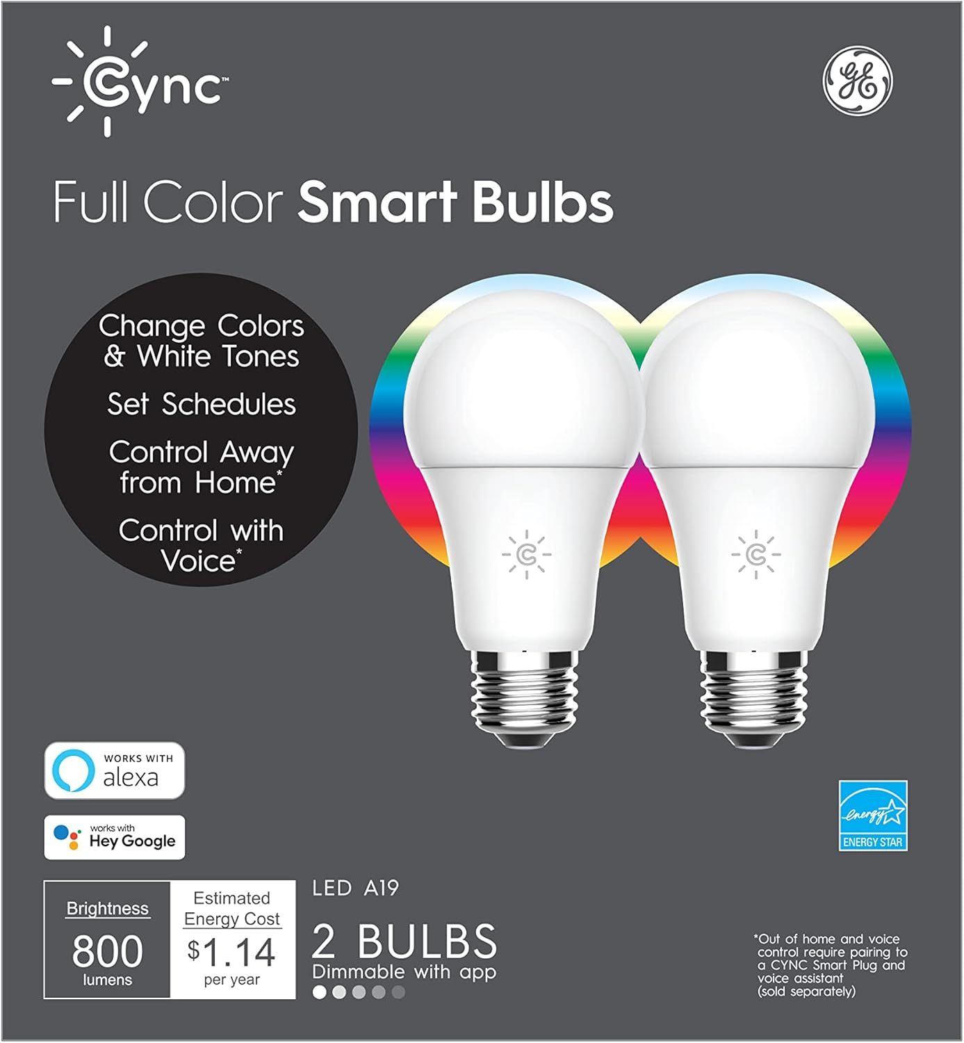 C by GE Tunable Full Color Direct Connect Smart Bulbs (2-Pack)